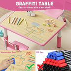 Brelley Kids Table and 2 Chairs Set, Height Adjustable Toddler Desk 31.5" L x 23.6" W and Chair Set, Graffiti Desktop, Classroom/Daycare/Home, Children Multi-Activity Table for Ages 2-8