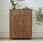5 Drawer Double Dresser for Bedroom, Modern Wide Chest of Drawers with Fluted Panel Design,Wood Storage Dressers Chest of Drawers for Bedroom Living Room Hallway Closet,Walnut,2 Sets