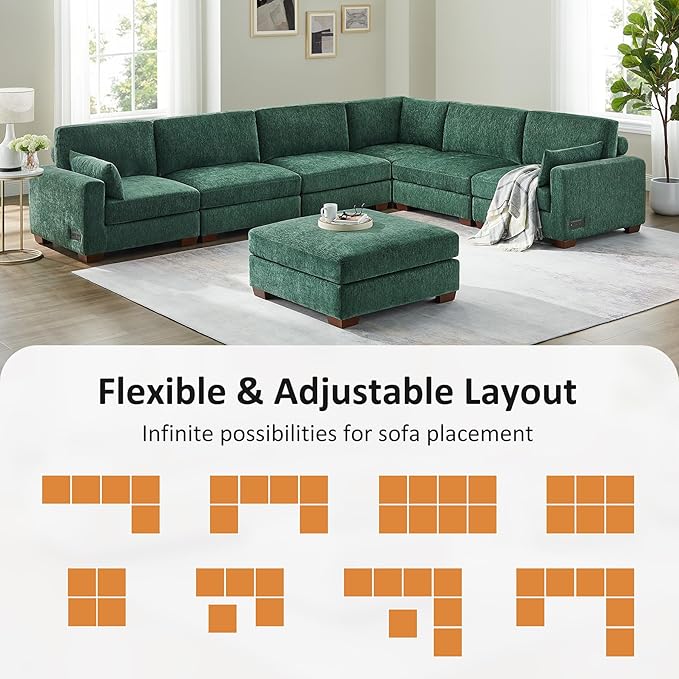 VANOMi Large Modular Sectional Sofa, Oversized Couch with Charging Station, Cloud Couch Deep Seat Sofa with Thick Cushion, Convertible Sectional Couches for Living Room Office Apartment