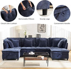 103" Modular Sectional Sofa, L-Shaped Corduroy Comfy Sectional Couches for Living Room, 3-Seater Cloud Couches with 1 Ottoman, Modern Deep Seat Sofa with Large Storage, Blue