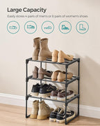 SONGMICS Shoe Rack, 3-Tier Shoe Organizer, Metal Storage Shelf, Upright or Upside Down, for 4-8 Pairs, Stackable, for Entryway, 11.8 x 16.7 x 21.5 Inches, Black ULSA003B01