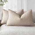 Foindtower Pack of 2, Decorative Linen Soild Throw Pillow Covers Soft Accent Lumbar Cushion Case Farmhouse Pillowcase for Chair Couch Sofa Bedroom Living Room Home Decor 12 x 20 Inch Natural Linen