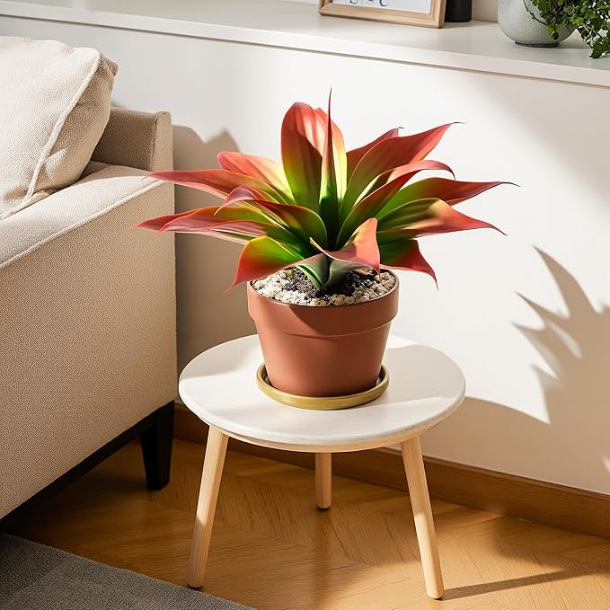 Fake Plants Artificial Agave Plants 13.8" Large UV Resistant Fake Agave Planters for Indoor and Outdoor Decorating Tropical Plant Succulents Greenery Indoor Decor 2Pack(Red)