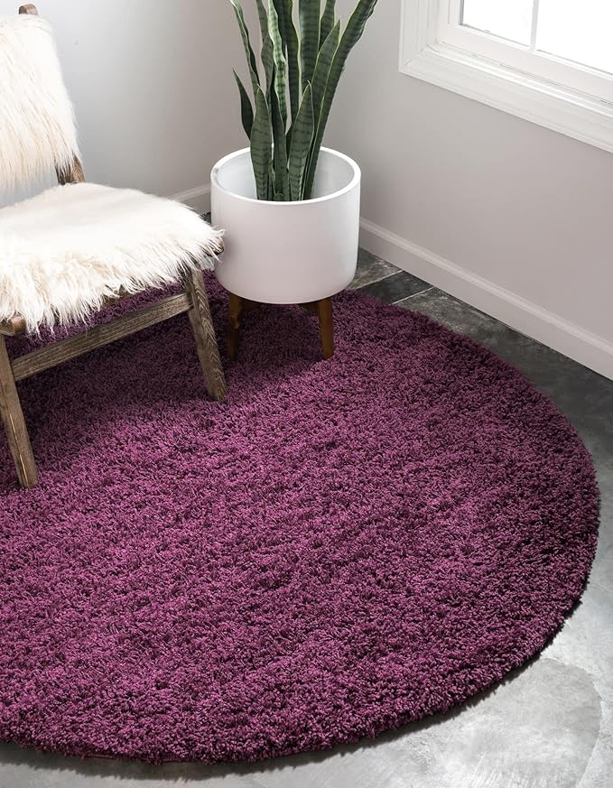 Unique Loom Solid Shag Collection Area Rug (3' 3" Round, Eggplant Purple)