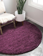 Unique Loom Solid Shag Collection Area Rug (3' 3" Round, Eggplant Purple)
