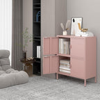 4 Door Metal Storage Locker,2-Tier Office Cabinet,Pink Metal Locker Storage Cabinet for Industrial,Home,School,Gym,31.5 x 15.8 x 40 Inches,Pink