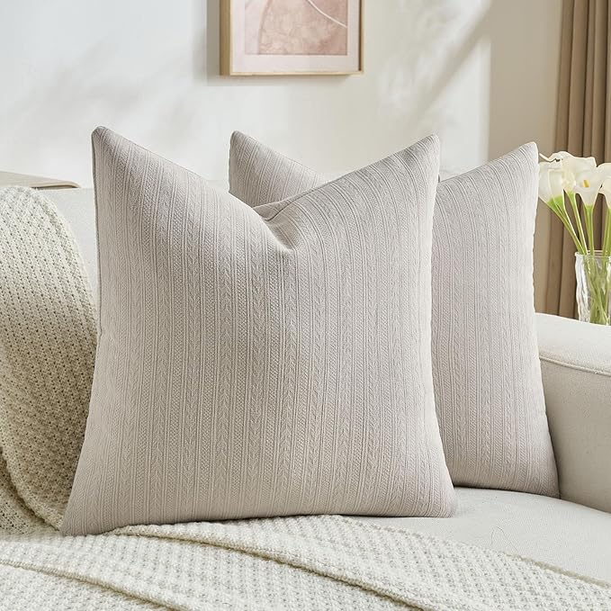 FUTEI Oatmeal Decorative Throw Pillow Covers 26x26 Inch Set of 2,Soft Cozy Wheat Ear Striped Patterns Euro Pillow Shams,Modern Home Decor for Couch Bed Living Room