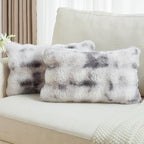 FUTEI Grey White Decorative Throw Pillow Covers 12x20 Inch Set of 2,Soft Fuzzy Faux Rabbit Fur Pillow Case with Raised Texture,Neutral Boho Home Decor for Couch Bed Living Room