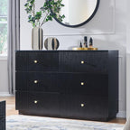Fluted Dresser for Bedroom, 47" Black 6 Drawer Dressers, Wood Tall Dresser Storage Organizer, Modern Chest of Drawers with Deep Storage for Closet Hallway, Entryway, Living Room, Black