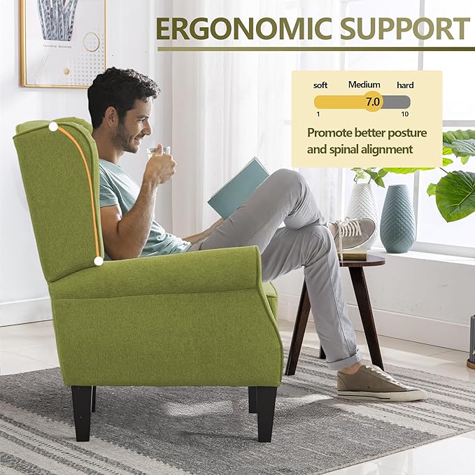 Accent Chair for Living Room, High Back Reading Armchairs with Removable Seat Cushion, Mid-Century Green Single Couch in Fabric, Modern Ergonomic Wingback Chair for Bedroom,Club, Balcony