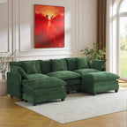 Expandable Modular Sectional Sofa with Ottoman, 111.4" Cloud Chenille U-Shape Couch, Reversible Chaise & 2nd Ottoman for Large Spaces, Deep Seat, Solid Wood Frame