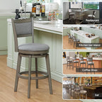 PrimeZone Swivel Bar Stools Set of 2, 26 Inch Counter Height Barstools, High Back Bar Stool with Solid Wood Legs & Wrap-Around Footrest, Counter Stools for Kitchen Island, Pub, Grey