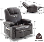 Oversized Swivel Rocker Recliner Sofa Chair with Heat and Massage, 360 Degree Swivel Single Sofa with Cup Holders and USB Port, Big Recliner Chair for Living Room(Leather, Chocolate Brown)