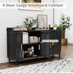 ORRD 4 Doors Storage Cabinet, 2 Tier Wooden Storage Organizer Cabinet with Adjustable Shelf, Sideboard Buffet Cabinets with Iron Curved Doors Accent Shoe Rack for Entryway Hallway Living Room (Black)