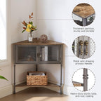 VECELO 3 Tier Corner Shelf,Corner Table with Mesh Door and Open-Shelf,Corner Cabinet Stand,Metal Frame Organizer Display Storage Shelves for Bedroom,Living Room,Kitchen,Bathroom