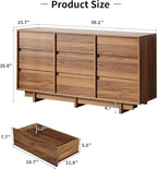 Walnut Dresser for Bedroom, 59" Wide 9 Drawer Dresser, Mid Century Modern Dressers Chest of Drawers, Wooden Large Dressers for Bedroom, Closet