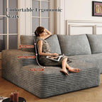 135.4'' Oversized Cloud Sofa Sectional Couch, Boneless Couch with L-Shape Chaise, Upholstered Compression Modular Sectional Sofa for Living Room, No Assembly Required (Grey, Left Facing Chaise)
