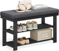 SONGMICS Bamboo Shoe Bench, 3-Tier Shoe Rack Organizer for Entryway, Living Room, Bench Seat Holds Up to 300 lb, 11.9 x 28.3 x 19.2 Inches, Ink Black and Slate Gray ULBS604B01
