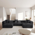 JACH 144.1 Inch U-Shaped Modular Sofa, Mid Century Modern Deep Seat Sectional Couch, 3-Seater Sofas with Chaise Ottomans for Living Room, Cozy Sofas for Apartment, Living Room (Linen Fabric, Black)
