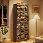 Tribesigns 10-Tier Shoe Storage Cabinet, Gray Wooden Shoe Rack with 30 Cubbies, Freestanding Tall Entryway Shoe Organizer for Closet, Entryway, Living Room