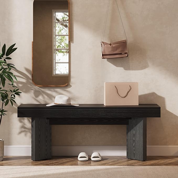 Tribesigns 47" Wooden Entryway Bench, Farmhouse Indoor End of Bed Bench, Long Table Benches Seat for Bedroom, Hallway, Foyer, End of Bed (Black)