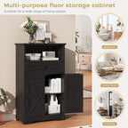 Floor Cabinet, Farmhouse Storage Cabinet with Barn Doors and Drawer, 11.81" D x 23.62" W x 39.37" H Black Freestanding Adjustable Shelf Organizer for Bathroom, Kitchen, Living Room