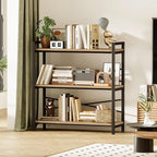 Book Shelf, 3 Tier Bookshelf 31.49" Width, Book Shelf Storage and Organization, Wooden and Metal Industrial Bookcase, Large Book Shelves for Home Living Room Bedroom Office Storage(Light Coffee)