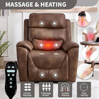 PELUMY Power Lift Recliner Chair for Elderly with Massage and Heat, Dual Motor Heavy Duty 350lbs Recliner, 8-Point Vibration & Lumbar Heating, Electric Lift Chair (Breathable Leather, Brown)
