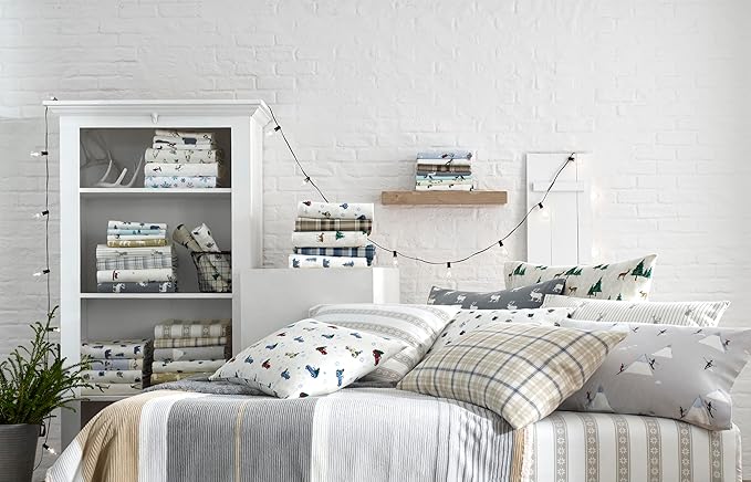 Eddie Bauer - Twin Sheets, Cotton Flannel Bedding Set, Brushed For Extra Softness, Cozy Home Decor (Tossed Snowflake, Twin)