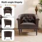 Lumibee Faux Leather Barrel Chairs, Upholstered Accent Chairs Set of 2 for Living Room, Modern Comfy Club Armchairs for Office, Bedroom, Waiting Room-Chocolate