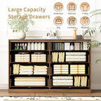 3-Piece Modern Bedroom Furniture Set, Wide 8-Drawer Dresser & 2-Drawer Nightstands Set of 2, Natural Wood Dresser and Nightstand Sets for Bedroom, Hallway, Walnut