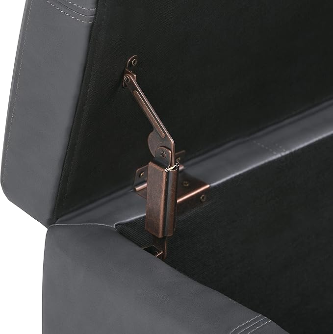 SIMPLIHOME Kingsley 48 inch Wide Transitional Rectangle Large Storage Ottoman in Stone Grey Vegan Faux Leather, Assembled, For the Living Room, Entryway and Family Room