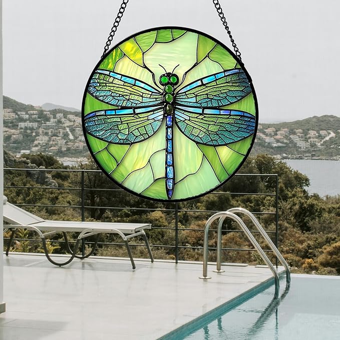 Stained Glass Window Hanging 4 Pcs Set Butterfly Dragonfly Bee Ladybug Large 11.8" - Suncatcher Door Garden Sun Catcher Decor Birthday Mother's Day for Mom Woman Nana Men
