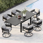 Grand patio 7-Piece Outdoor Dining Set for 6 with 1 Rectangle Expandable Table for 4-6 Person, Metal Woven Wicker Swivel Patio Chairs with Thickened Cushions for Yard, Poolside, Deck (Black)