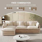 Modular Sectional Sofa, 111.5 Inch L-Shaped Cloud Sofa with Deep Seat Chenille Sofa with Cushions, Three-Self Sectional Sofa for Living Room Apartment,Light Coffee