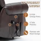 Luxlen Power Lift Recliner Chair for Elderly, Dual Motor Massage Recliner with Lumbar Heat, Heavy Duty Motion Mechanism Lift Chair with Charge Ports, Faux Leather - Antique Brown