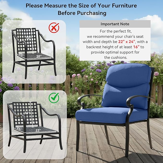 Outdoor Chair Cushions 3 Packs - Outside High Back Comfortable Thickened Pillow 22x24 with Zipper Cover for Patio Rocking Swivel Chairs Loveseat Sofa – Blue/Crescent