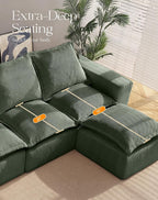 107" Comfy Cloud Couch with L-Shape Chaise & Deep Seat, Modular Sectional Sofa in a Box, Boneless Upholstered Couches for Living Room, No Assembly Required (Soft Corduroy, Green)