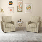 INZOY Swivel Accent Chair Set of 2, Mid Century Modern Reading Chair, Upholstered Swivel Square Chair for Living Room Bedroom Small Spaces, Fully Assembled, Brown Stripe