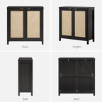 SICOTAS Sideboard Buffet Storage Cabinet - Boho Rattan Credenza Coffee Bar Cabinet with Large Storage, Farmhouse Console Buffet Table for Kitchen Living Room Entryway - 2 Black Pieces