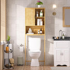 MUPATER 66.9” Bamboo Over The Toilet Storage Cabinet, Bathroom Space Saver, Bathroom Freestanding Over The Toilet with Open Storage, Natural