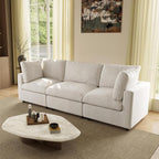 WJShome Modern Sectional Couches for Living Room,100 Inch 3-Seater Chenille Deep Seat Modular Sofa, Cloud Couch for Bedroom and Apartment，Beige