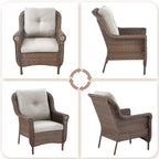 Patio Wicker Chairs Outdoor Furniture Chair - Set of 2 Outside All Weather Lawn Dining Brown Rattan Armchair with High Back&Deep Seating for Deck Porch Balcony Backyard Garden - Beige