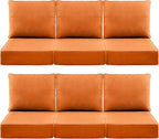 Luxury 6" Outdoor Cushions for Patio Furniture, 24x24x6" Thick Seat Cushion Set of 6, Fade Resistant Couch Chair Replacement Cushions High Density Deep Wicker Chair Cushion w/ Removable Cover, Orange
