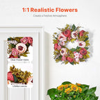 VEVOR Spring Wreath for Front Door 19 Inch - Artificial Peony Floral Wreath with Greenery, Year-Round All Season Outdoor Indoor Decor