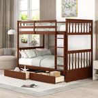 Merax Wood Bunk Bed with Drawers, Twin Over Twin Size Convertible Bunk Bed with Ladders and Two Storage Drawers,Solid Wood Detachable Bed Frame with Ladders, Walnut