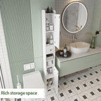 Maupvit Bathroom Cabinet with Adjustable Shelf, Storage Cabinet for Small Space, Tall Bathroom Storage Cabinet with Retractable Toilet Paper Rod, Narrow Cabinet with 2 Doors, 8 Compartments (White)