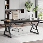 70.8" Large Executive Desk - Computer Office Desk Workstation, Modern Business Writing Table with Sturdy Metal Legs for Home Office (Black/Black)