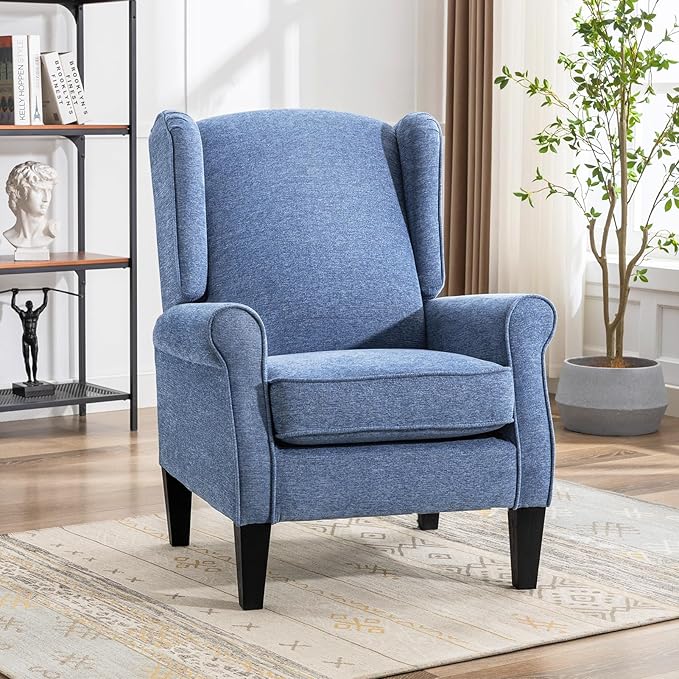 Accent Chair, Modern Living Room Chairs with Wingback, Comfy Upholstered High Back Single Sofa for Bedroom, Mid-Century Reading Armchair Sillas para Sala