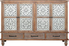 Accent Cabinet with 4 Doors & 3 Drawers, Hollow Carved Storage Sideboard, Wood Buffet Cabinet for Living Room, Dining Room, Entryway (4-Door + 3 Drawers)